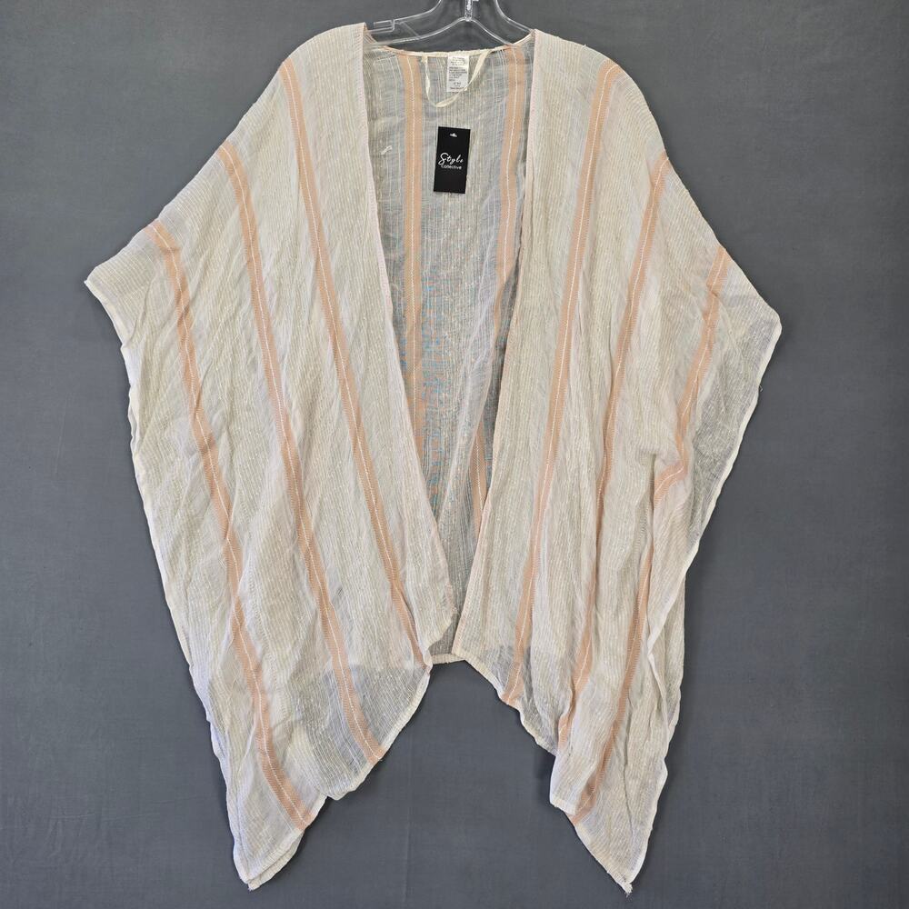 Style Collective Cream Tan Striped Cardigan Wrap NEW Sheer Open Women's ONE SIZE